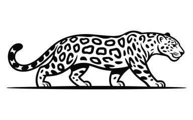 A  Black and White Walking Jaguar or Leopard Vector Art silhouette 