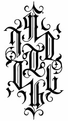 Gothic calligraphy ornate lettering design black and white vintage typography medieval decorative initial art 100 vector illustration