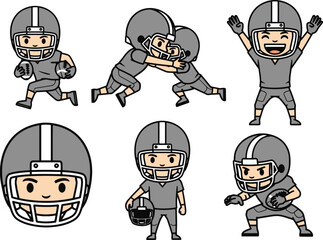 Chibi American football player illustration set