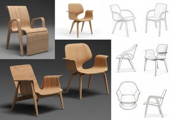 Wooden chairs and sketches furniture