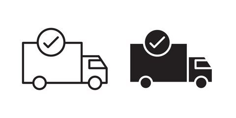 Delivered icon , Fast delivery truck icon. Fast shipping . Vector illustration with stroke and fill on a white background. 