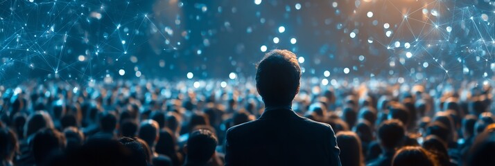 people at live concert with spotlights on the stage