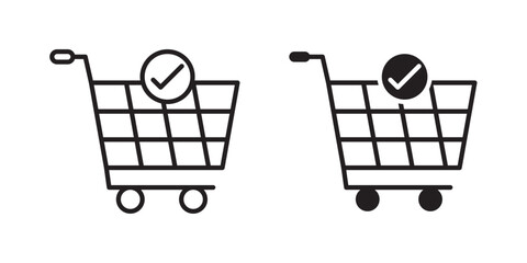 Order icon , Shopping cart and check mark icon. Vector illustration with stroke and fill on a white background.