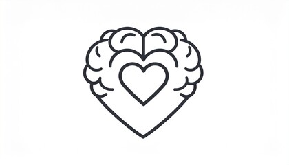 A conceptual line art icon of a heart and brain combined, symbolizing emotional intelligence, psychology, and the balance between logic and emotion.
