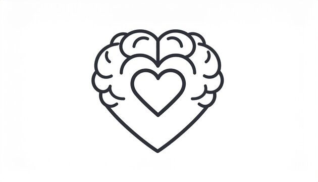A conceptual line art icon of a heart and brain combined, symbolizing emotional intelligence, psychology, and the balance between logic and emotion.