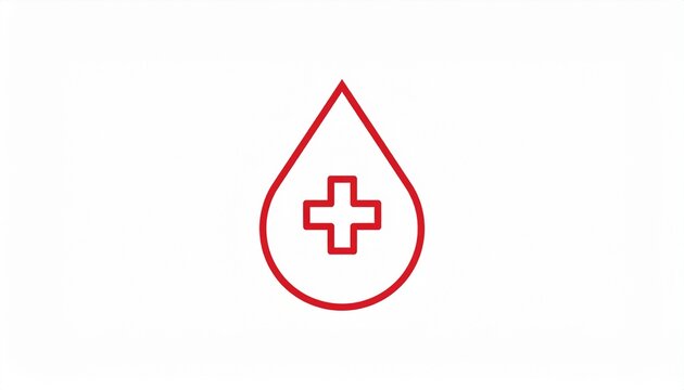 Blood donation icon with red drop and medical cross symbol. A minimalist graphic for healthcare, charity, and humanitarian aid concepts.
