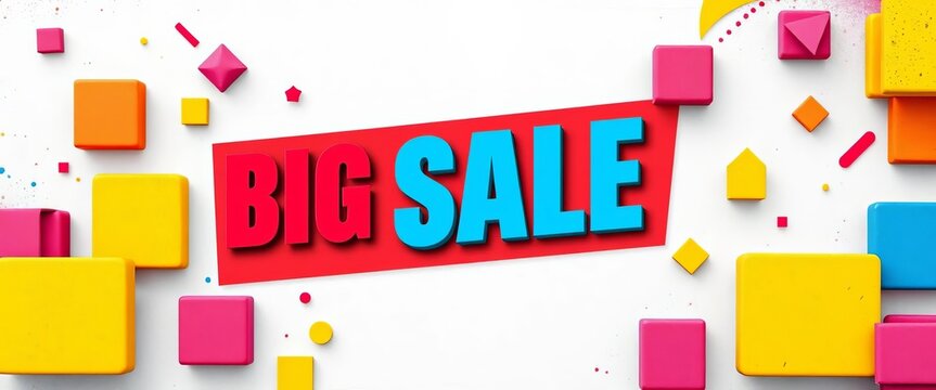 Big sale banner with vibrant color blocks and geometric shapes, stylish, geometry