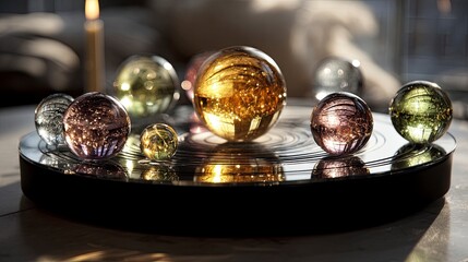 Colorful glass spheres rotating display