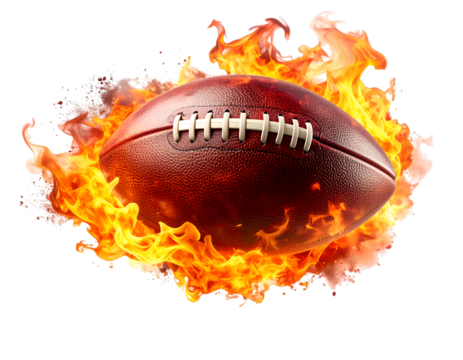 Fiery Football: A vibrant football engulfed in flames, radiating intensity, passion, and energy, symbolizing the heat of competition.