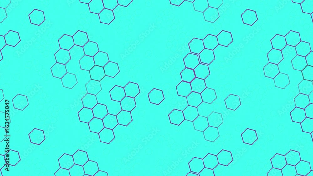 Poster abstract blue hexagonal cluster pattern on vibrant cyan background, perfect for tech or science-them