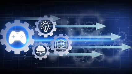 E sport retro video game pad and digital sport gaming symbol digital concept. Create and code new game on moving computer screens. Cyber video gaming, digital e-sport and computer play concept - Powered by Adobe