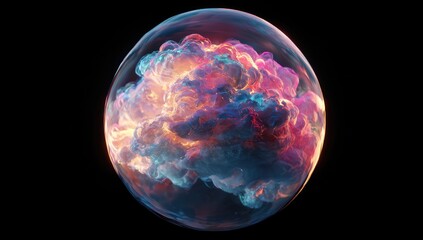 Abstract sphere filled with vibrant swirling clouds