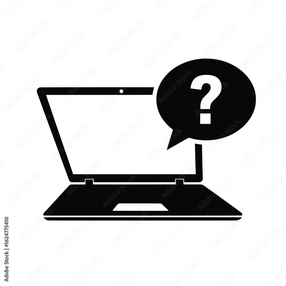 Aufkleber vector illustration of laptop computer with a question mark in a speech bubble representing technica