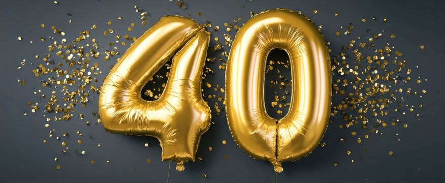 The golden number balloons celebrating a milestone 40th birthday party event.