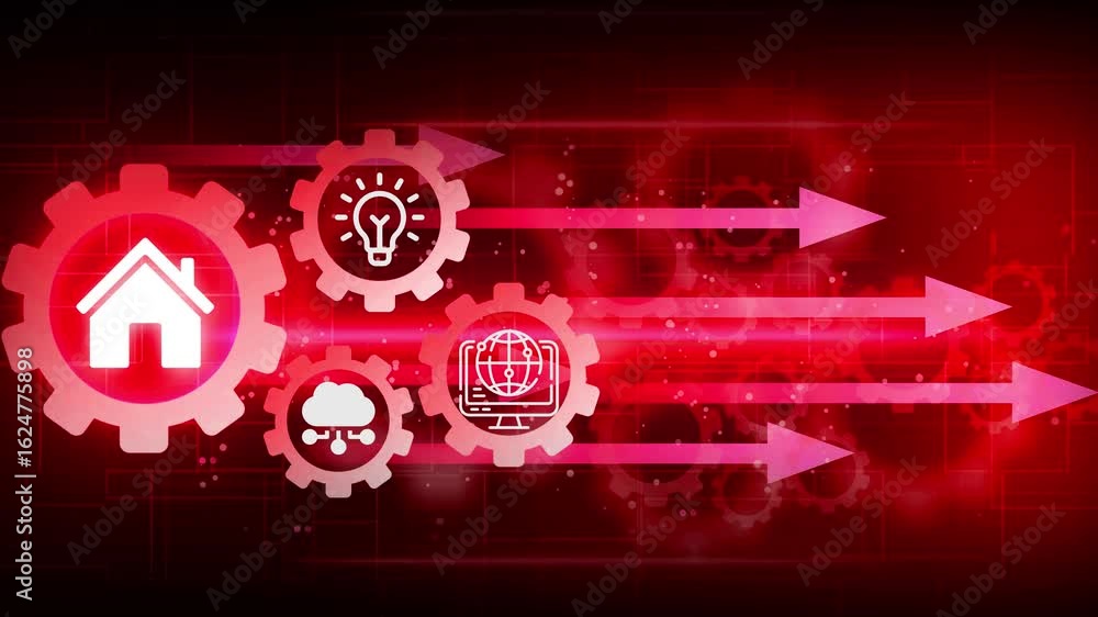 Aufkleber digital house icon on a circuit board background with a blue glowing light effect. house with futuri