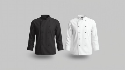Blank black and white chef jacket mockup set, front view 