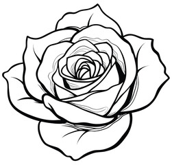A beautiful white rose flower with delicate petals and a graceful leaf isolated on a black background, perfect for vintage floral design and nature-inspired illustration