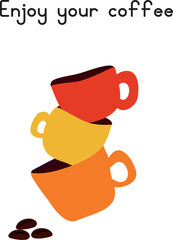 set of coffee cups of different colors