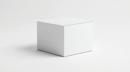 Fototapeta premium Blank white cube gift box with closed hinged flap lid on white background. Clipping path around box mock up. 3d illustration