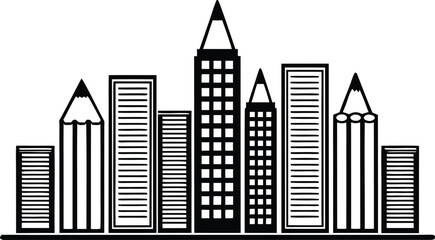Obraz premium Creative Cityscape Illustration Composed of Pencils and Buildings skyline