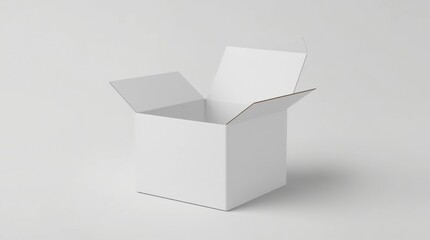 Blank white cube gift box with opened hinged flap lid on white background. Clipping path around box mock up. 3d illustration