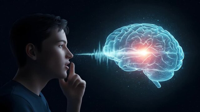 Digital rendered human head with abstract brain image