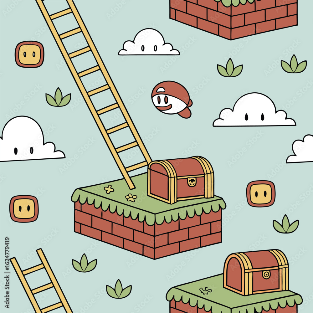 Poster a vibrant and versatile seamless pattern design featuring a sophisticated blend of graphic elements 