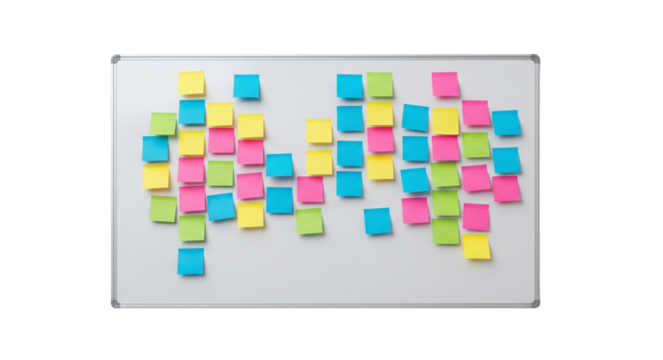 Whiteboard with colorful sticky notes for brainstorming