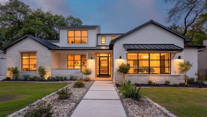 Modern home exterior at twilight (1)