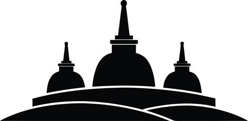 Silhouette of Three Buddhist Stupas or Pagodas on a Hill religious architecture