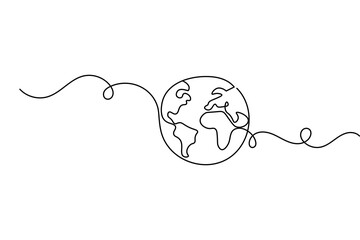 Obraz premium Simple earth globe one line sketch in modern minimal design 