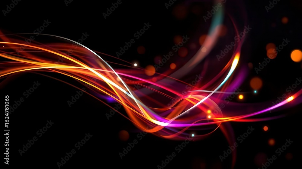 Poster abstract glowing lines and bokeh effect