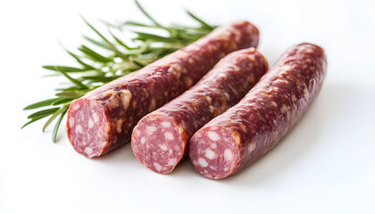 Raw sausage on white background