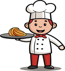 A chef holding a plate of spaghetti
