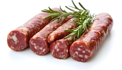 Raw sausage on white background