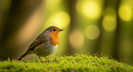 small robin bird on moss
