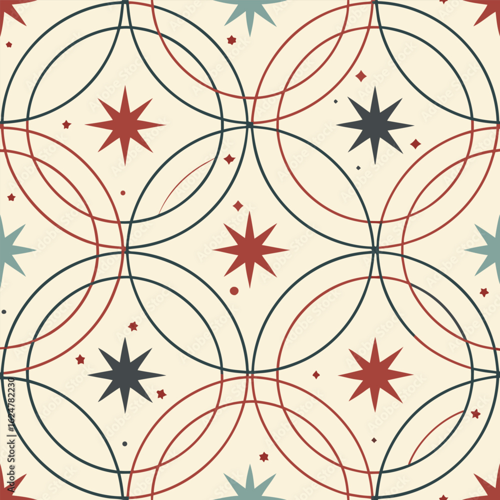 Poster retro geometric repeating pattern design with abstract mid century inspired shapes and clean lines p