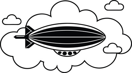 Vintage Airship or Blimp Floating Amongst Stylized Clouds dirigible zeppelin