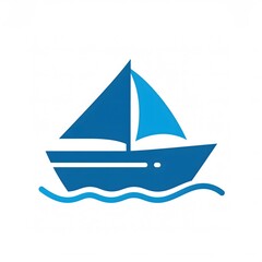 Minimal Blue Sailboat Floating on Ocean Waves for Nautical Travel and Marine Adventure Design