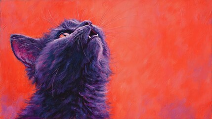 Black cat sleeping, pink background, close-up shot of the side of the face, minimalist photography style