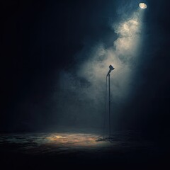 Empty stage with microphone under spotlight