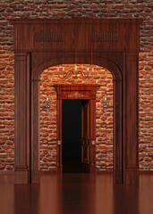 Classic 3D Rendering of an Elegant Door Entrance in Timeless Architecture Style, Featuring Ornate Details, Columns and Refined Interior Design for Luxury Real Estate or Historical Projects