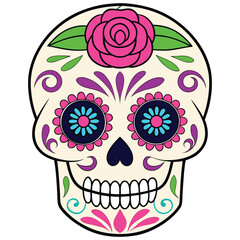 Día de los Muertos Skull Design Vibrant and Ornamental Style