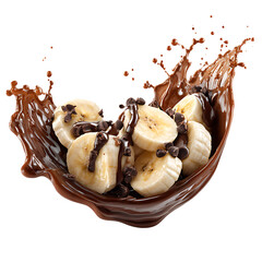 Banana slices splashing in chocolate delicious png