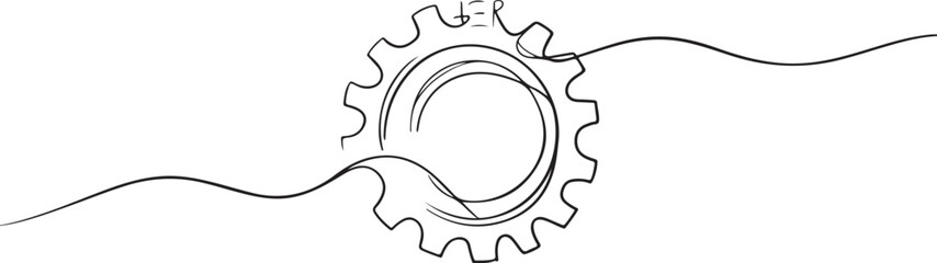 Minimalist Continuous Line Drawing of Gear Symbol in Black and White