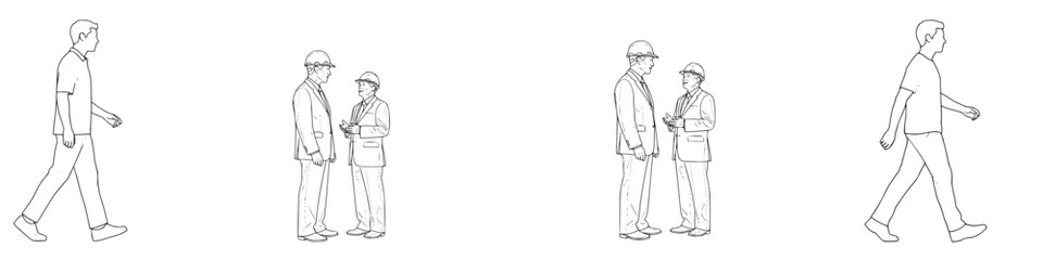 Architectural CAD Human Figures – Walking & Talking Outline Vectors