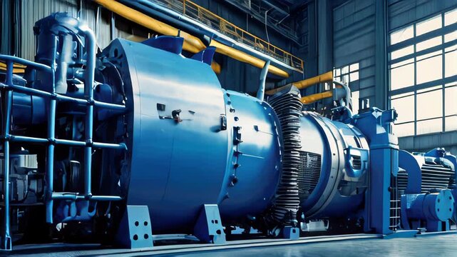 Large industrial compressor for chemical production with an asynchronous electric motor in a production room