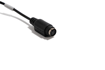 Mini-DIN connector. A black five-pin mini-DIN connector, isolated on a white background. Often used for S-Video or older computer connections.