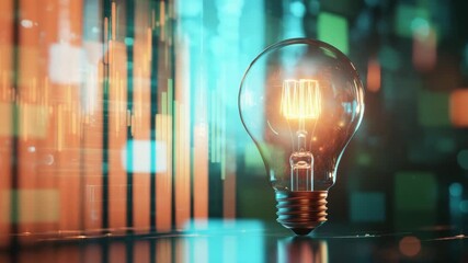 Light bulb glowing filament innovation technology energy abstract digital data bokeh modern creativity power bright concept futuristic illumination electric inspiration finance visualization graph - Powered by Adobe