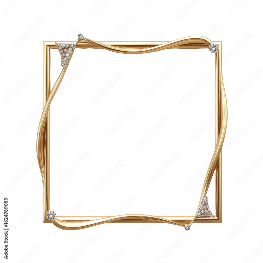 Poster elegant gold square frame with twisting detailing and diamond accents for sophisticated display
